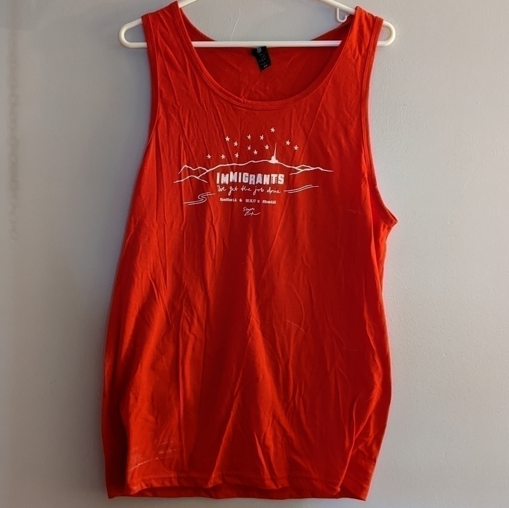 𝅺HAMILTON Immigrants get the Job Done Red Tank Top Medium Unisex